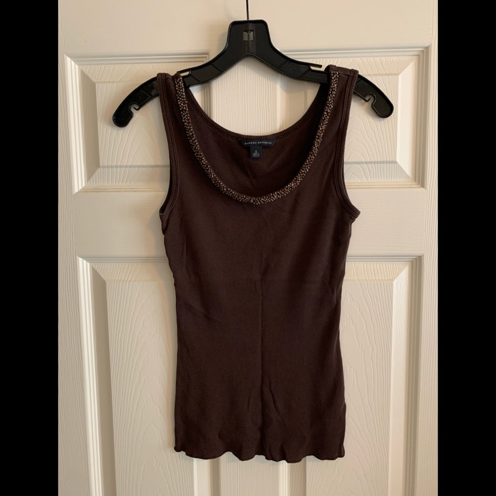 Banana Republic Brown Beaded Tank Top, Sz S